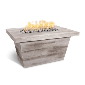 TOP Fires Carson Rectangle 24" Tall Fire Pit in Woodgrain Concrete by The Outdoor Plus - Majestic Fountains