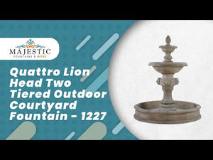 Quattro Lion Head 2-Tiered Outdoor Courtyard Fountain with Basin - 1227