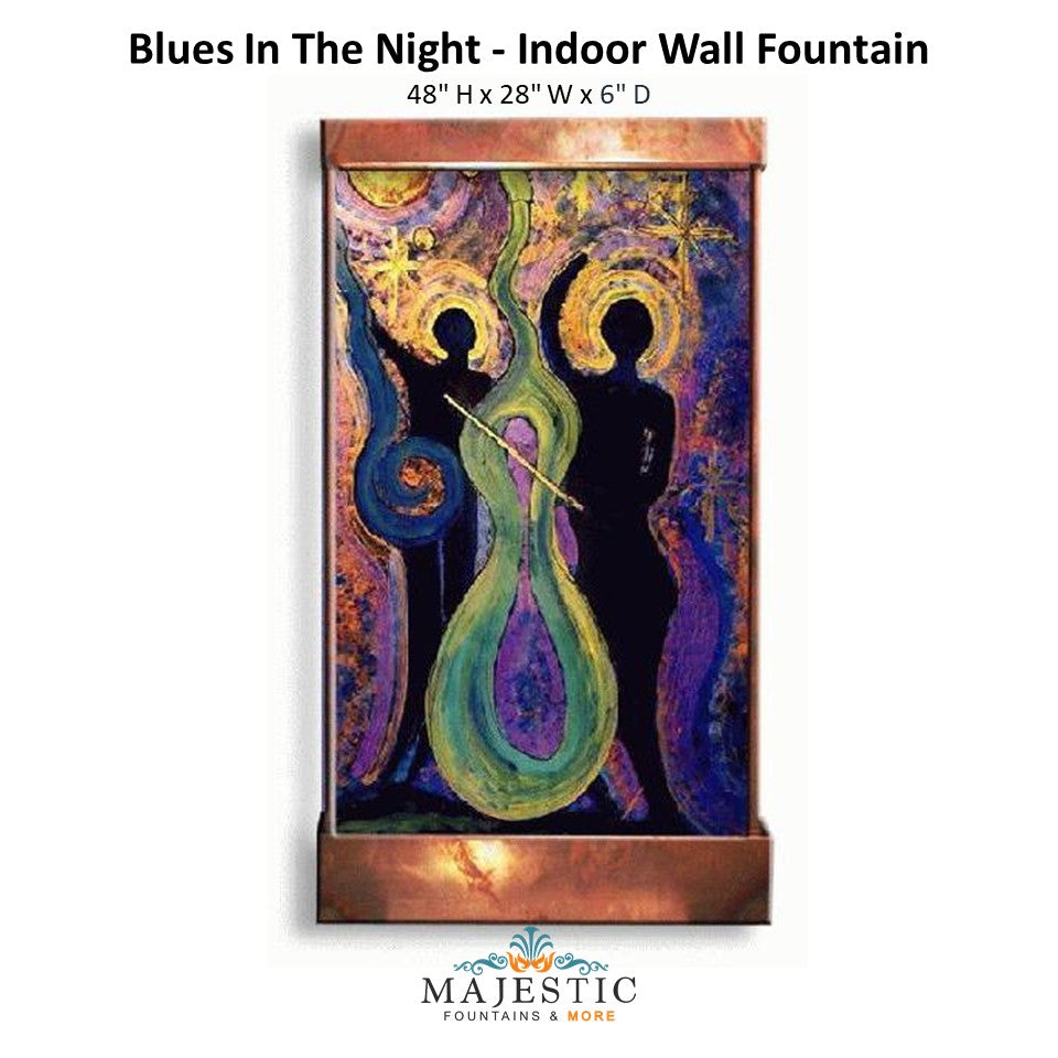 Harvey Gallery Blues in the night - Colorful Art wall fountain - Comes in 2 sizes - Majestic Fountains