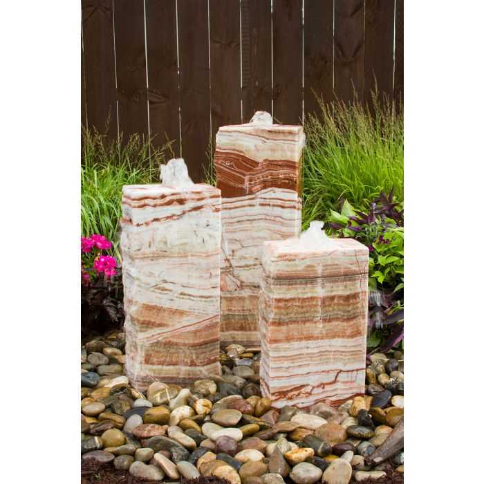 Red Onyx Triple stone columns all 3 sides smooth DIY Fountain Kit - Choose from multiple sizes - Majestic Fountains