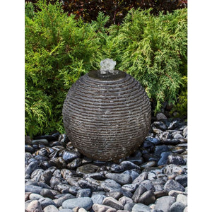 Medium Ribbed Black Limestone Sphere - Granite Fountain Kit - Majestic Fountains