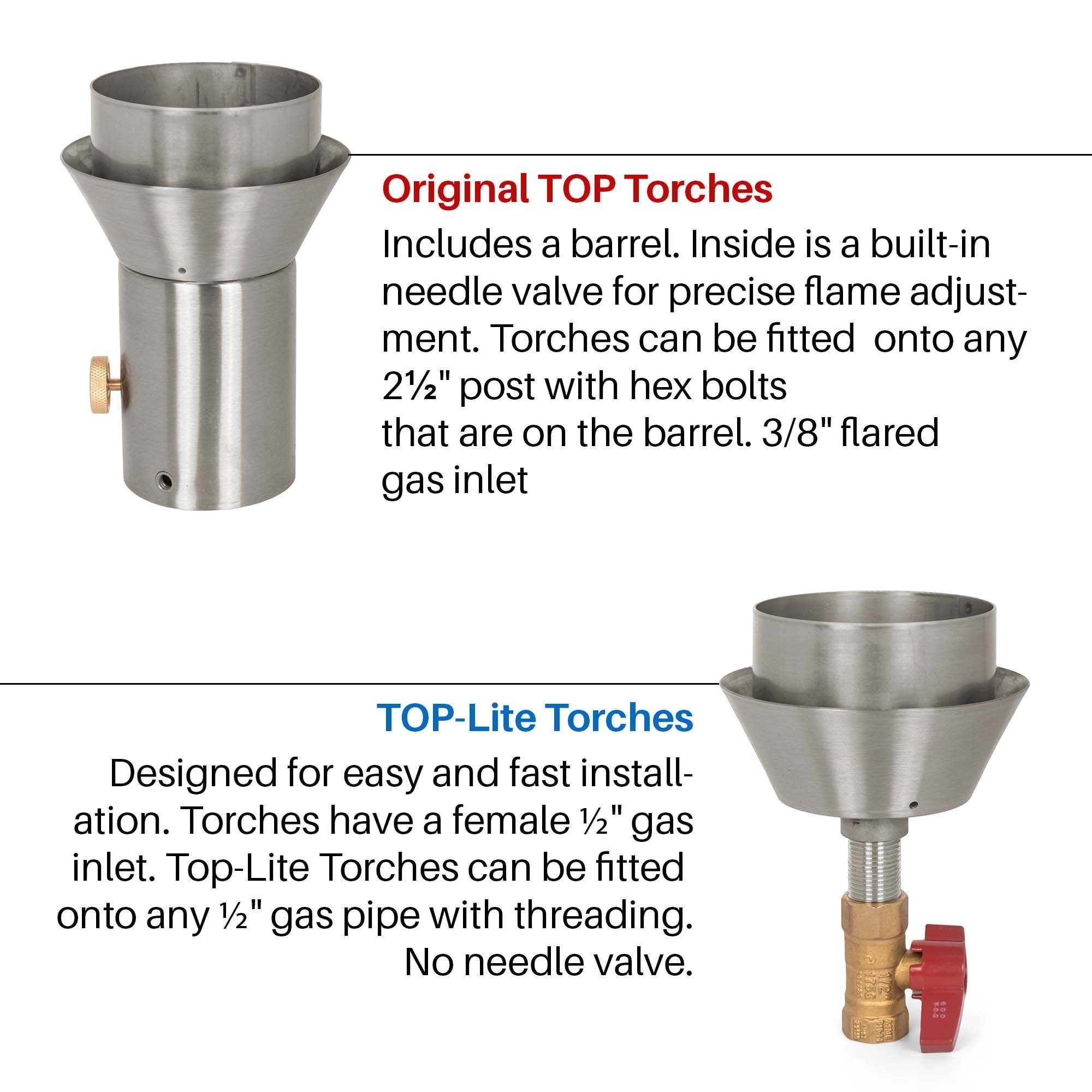 TOP FIRES TROJAN Fire Torch 14" in Stainless Steel - Majestic Fountains